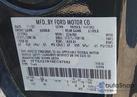 2008 Ford F-250 Fx4/Lariat/Xl/Xlt z USA, uszkodzony, nr VIN 1FTSX21R18EC97582